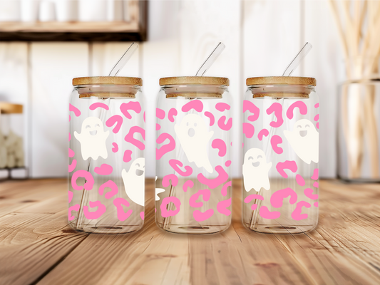 Pink Leopard Ghosts Glass Cup