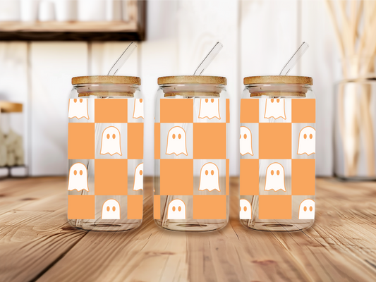 Checkered Ghosts Glass Cup