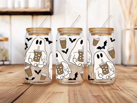 Iced Coffee Ghost & Bats Glass Cup