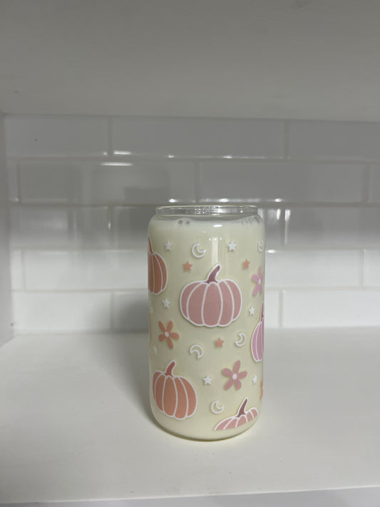 Pastel Pumpkins Glass Cup